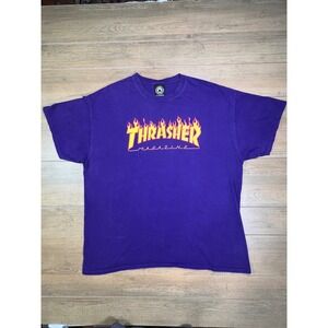 Thrasher Magazine Flame Logo T Shirt Purple Mens size xL skate band